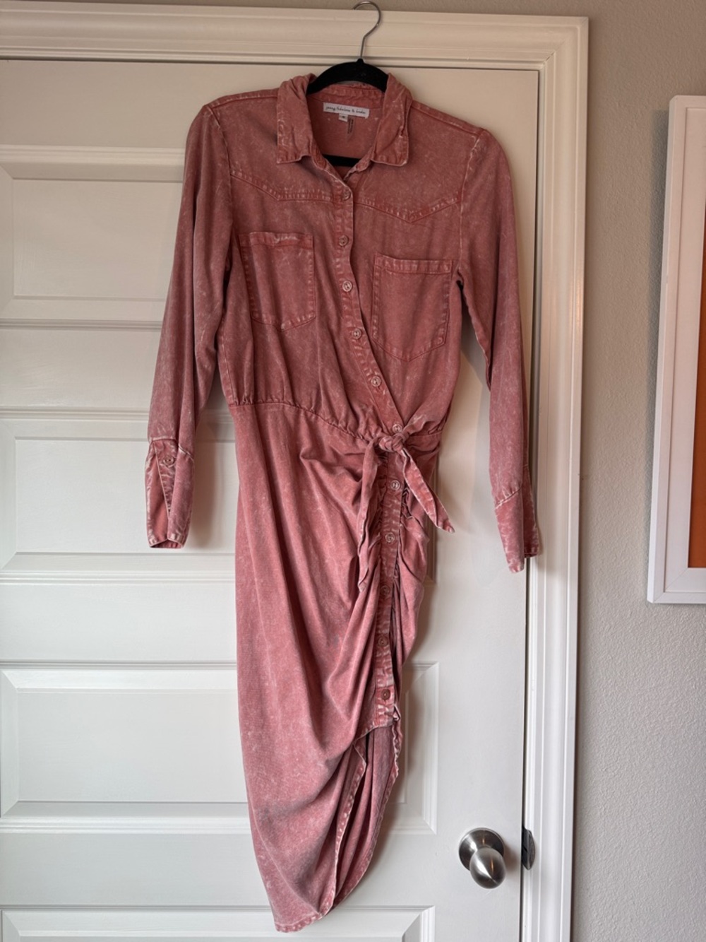 Young Fabulous & Broke Washed Rose Long Sleeve Wrap Dress